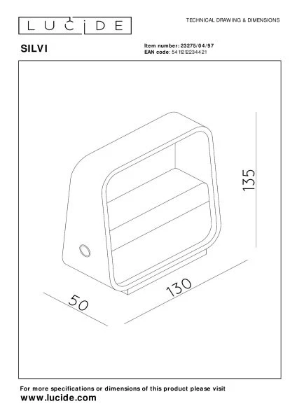 Lucide SILVI - Applique murale Rechargeable - Batterie/Piles - LED Dim. - 1x3,7W 2700K - Rouille - technique